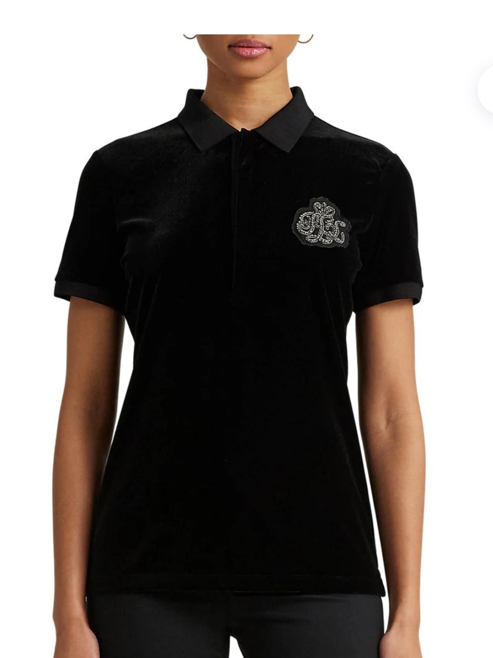 Lauren Ralph Lauren Black Velvet Polo with Embroidered Crest